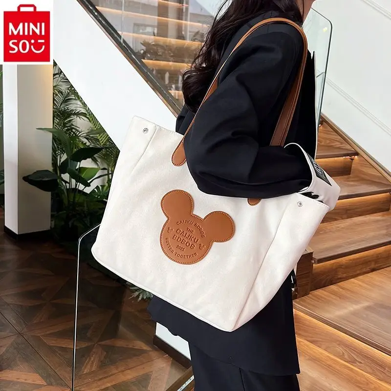 MINISO Disney Mickey modna wysokiej jakości płótno torebka z wyściełanym wyściełanianym torba na ramię dla kobiet na duże pojemność przechowywania