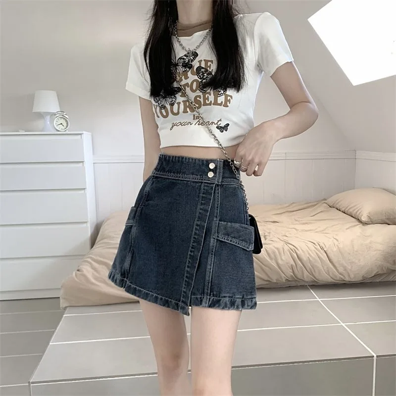 Oversized 5xl High Waisted Denim Shorts Women's Summer Irregular A-line Design Straight Leg Wide Leg Two Pieces Pants Skirts