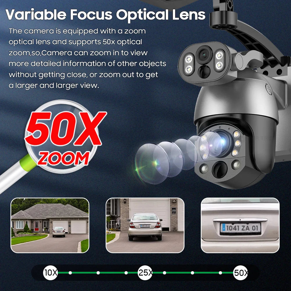Wifi Surveillance Cameras Solar Energy 4G SIM 10MP 50x Zoom Outdoor Security Protection Cam PTZ Humanoid Tracking Night Vision image 5