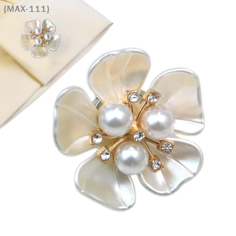 【MAX-111】Pearl Flower Button Cover Rhinestone Embellished Clips Detachable Cufflinks Button Cover  Dress Shirts Crafting DIY【W1】