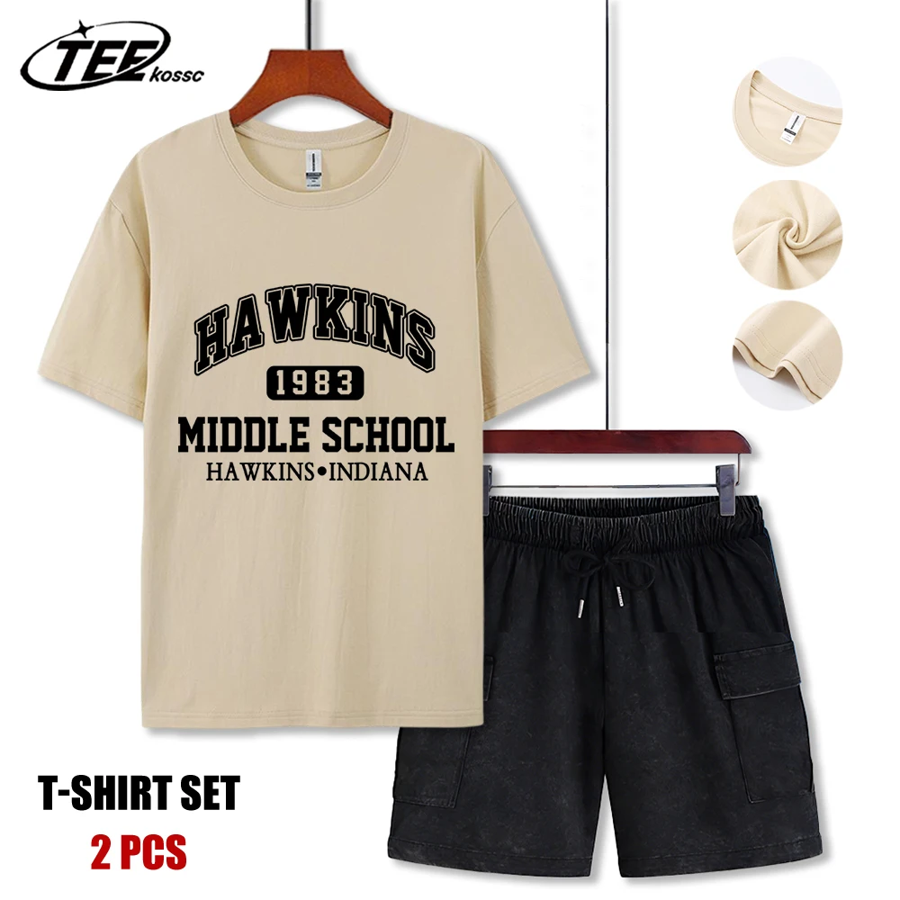 

Hawkins Middle School Printed Men Retro T Shirt Casual Loose T-Shirt Trendy Cotton Pants Summer Unisex Crewneck Short Sleeve