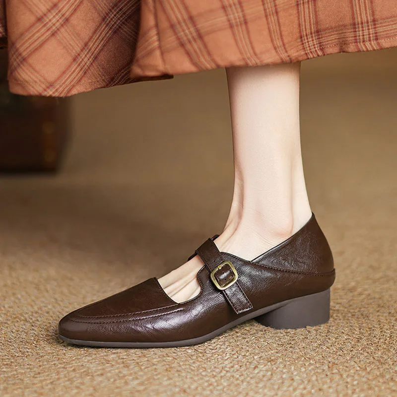 

Phoentin Cross strap mules pointed toe elegant woman dress shoes brown low heels plus size 43 FT4033