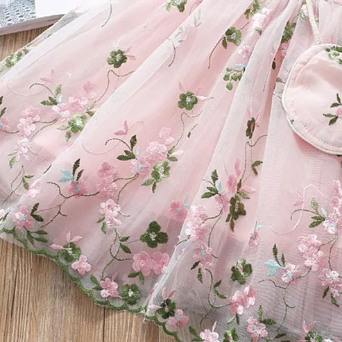 Girl's Dress Summer Super Fairy Girl Mesh Hanfu Princess Dress Children's Baby Floral Embroidery Cloth Lace Fabric