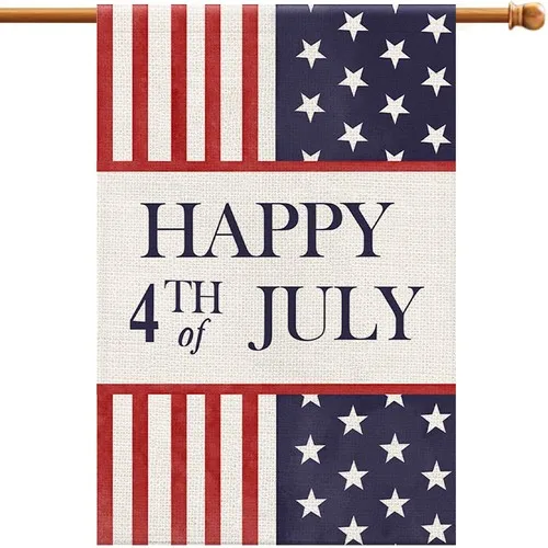 Happy 4th of July Patriotic House Flag Burlap 28x40 Inch Double Sided, Memori... AAV hhz
