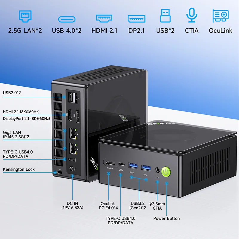 GMKtec NucBox K8Plus 미니 PC AMD Ryzen 7 8845S 5.1GHz 최대 속도 Windows 11Pro 듀얼 2.5G LAN WiFi 6E BT5.2 데스크탑 컴퓨터 USB 4.0