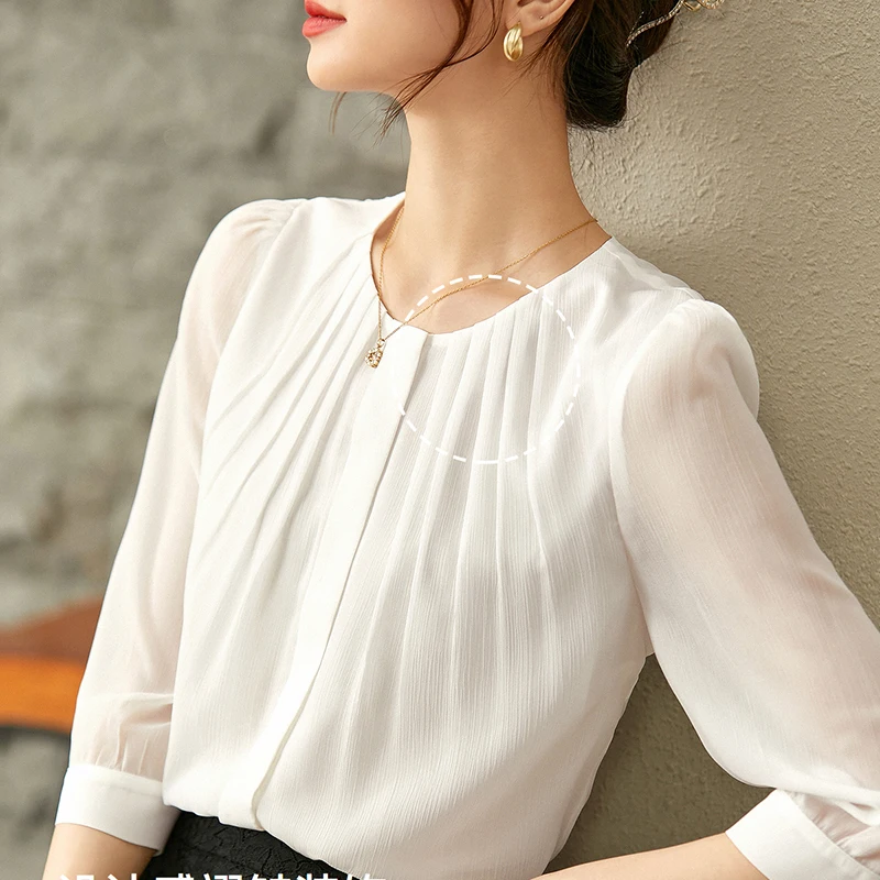 New Fashion Summer Women Tops O-Neck White Chiffon Blouse Shirt Blouses Blusas Mujer De Moda 2024Verano Blouse Women Blusa G832