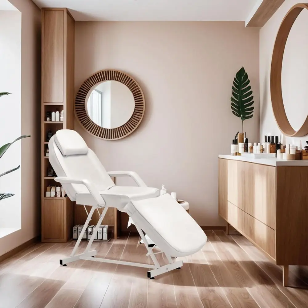 Versatile 72 Tattoo Table with Adjustable Facial Chair and Esthetician Bed (White)