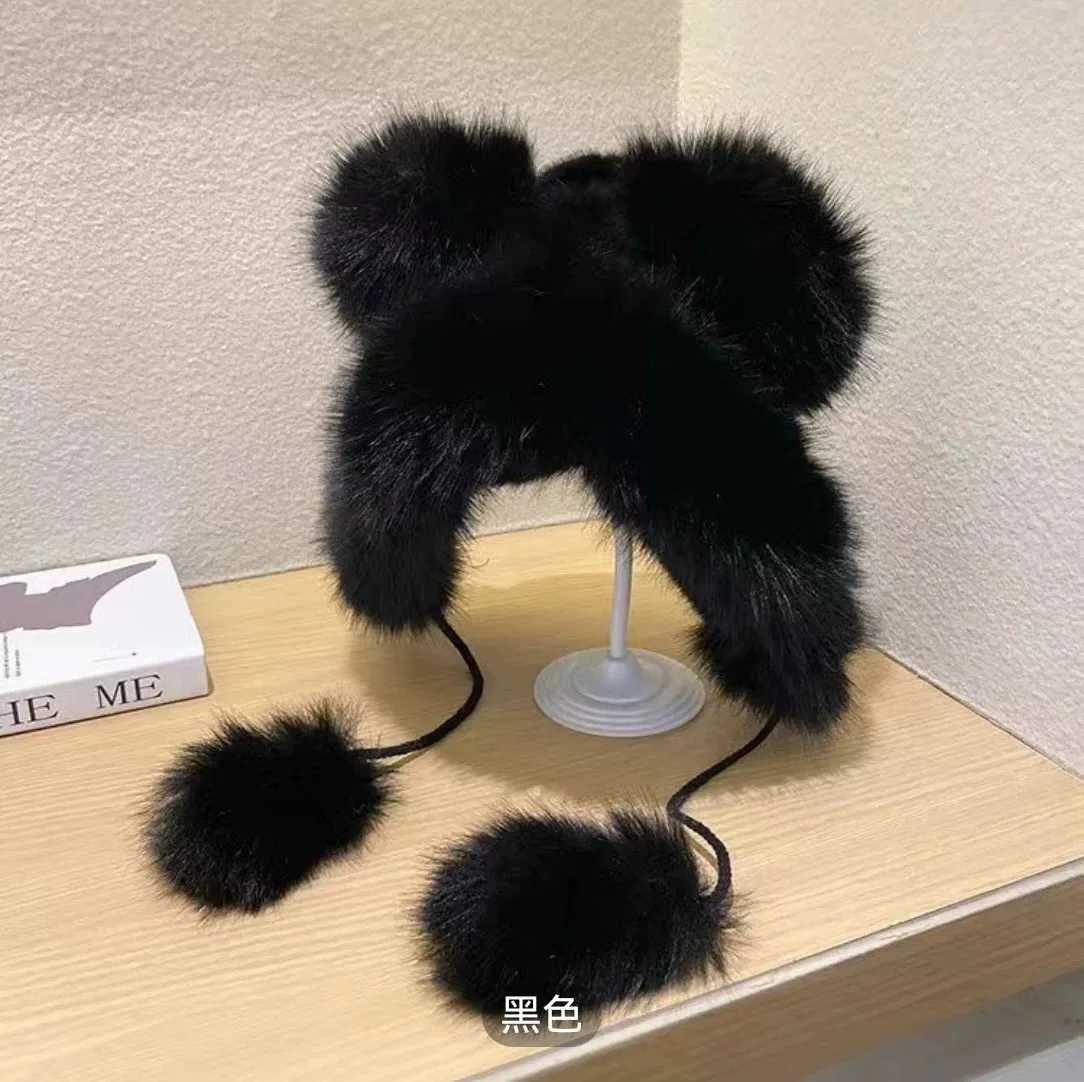Neue Plüsch Niedliche Kleine Bär Ohr Hut Fuchs Pelz Hut Verdickt Ohr Schutz Schnee Hut frauen Plüsch Kleine Bär hut Mode Vielseitig – Detail 8