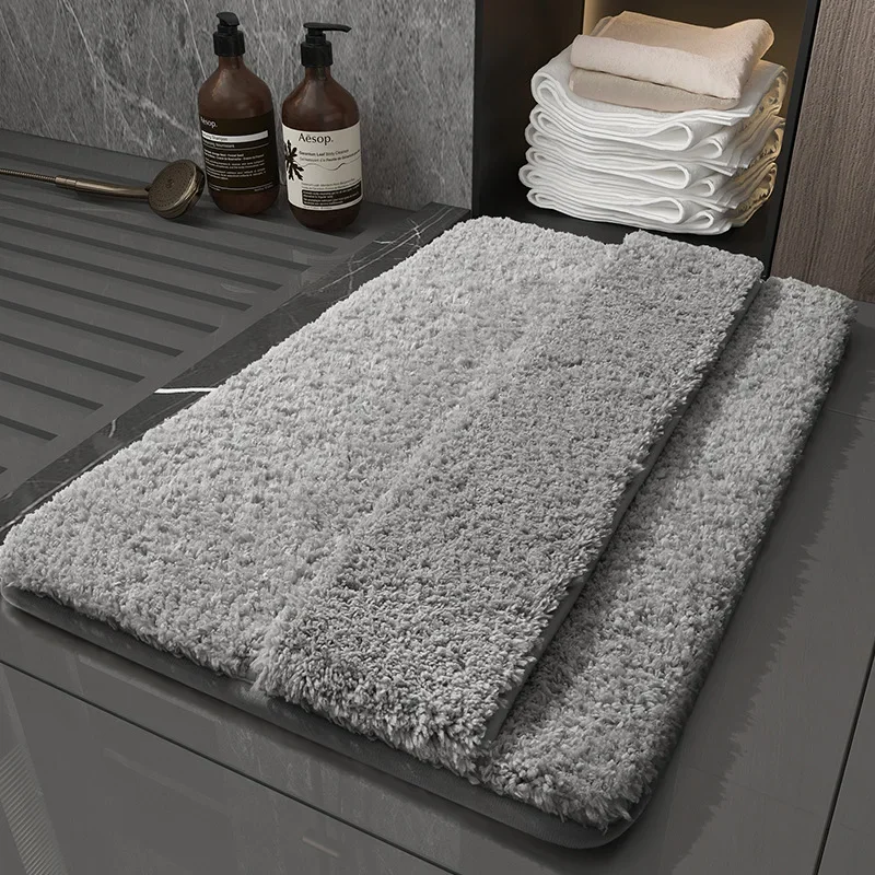 Memory Foam Microfiber Bath Mats Wipeable Instep Fluffy Soft Water-absorbent and Quick-drying Foot Mat Bathroom Non-slip Rug