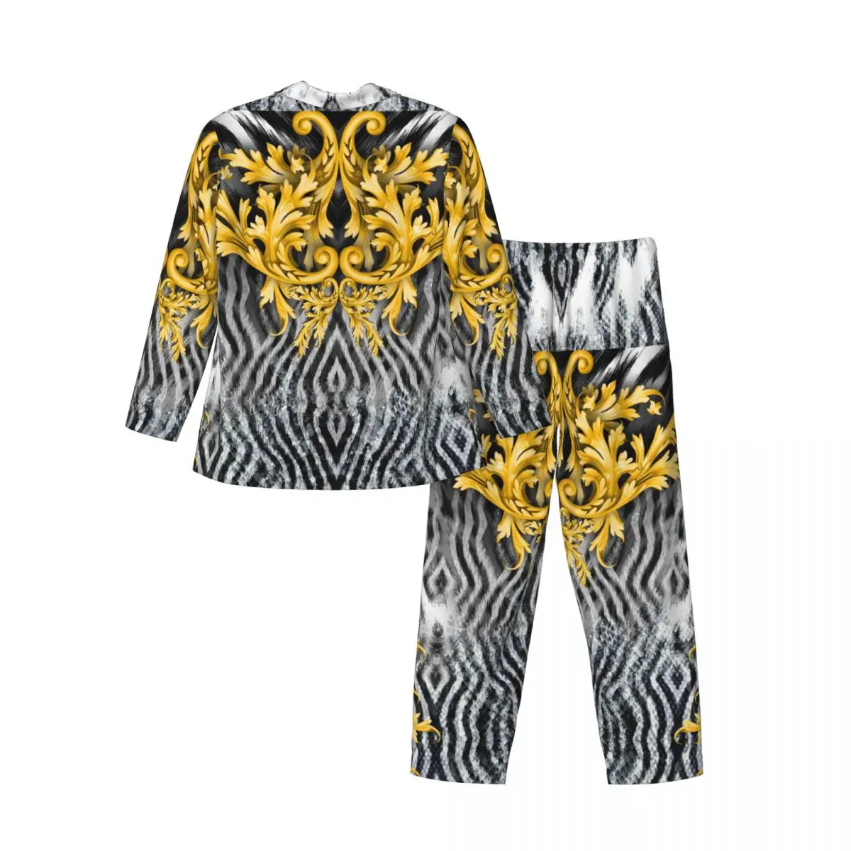 Men's Home Suits Long-sleeved Golden Baroque With Mixed Animal Skin Suits for Autumn and Winter Pajamas for Men