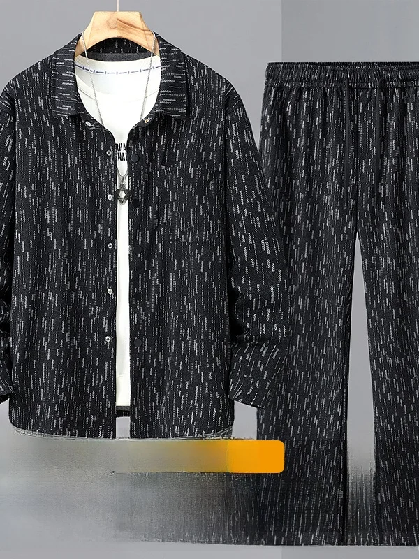 

plus Size Men's Denim irt Set Loose Fit Collared Long Sve Jaet And Pants Two Piece Set for plus Size Men Autumn Wear