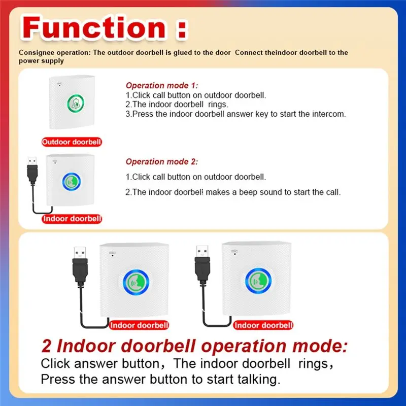[NEW!A08R】 Wireless Long Distance Voice Intercom Full Duplex Door Phone Two Way Audio Doorbell Welcome Chime Elderly Bell