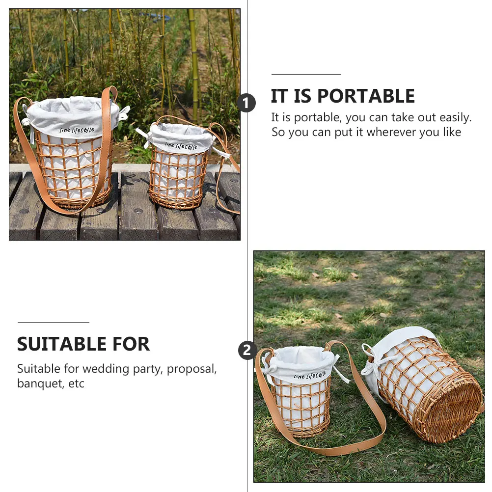 

Large Rattan Flower Basket Wedding Decor Bridal Baskets Woven with Handle Storage