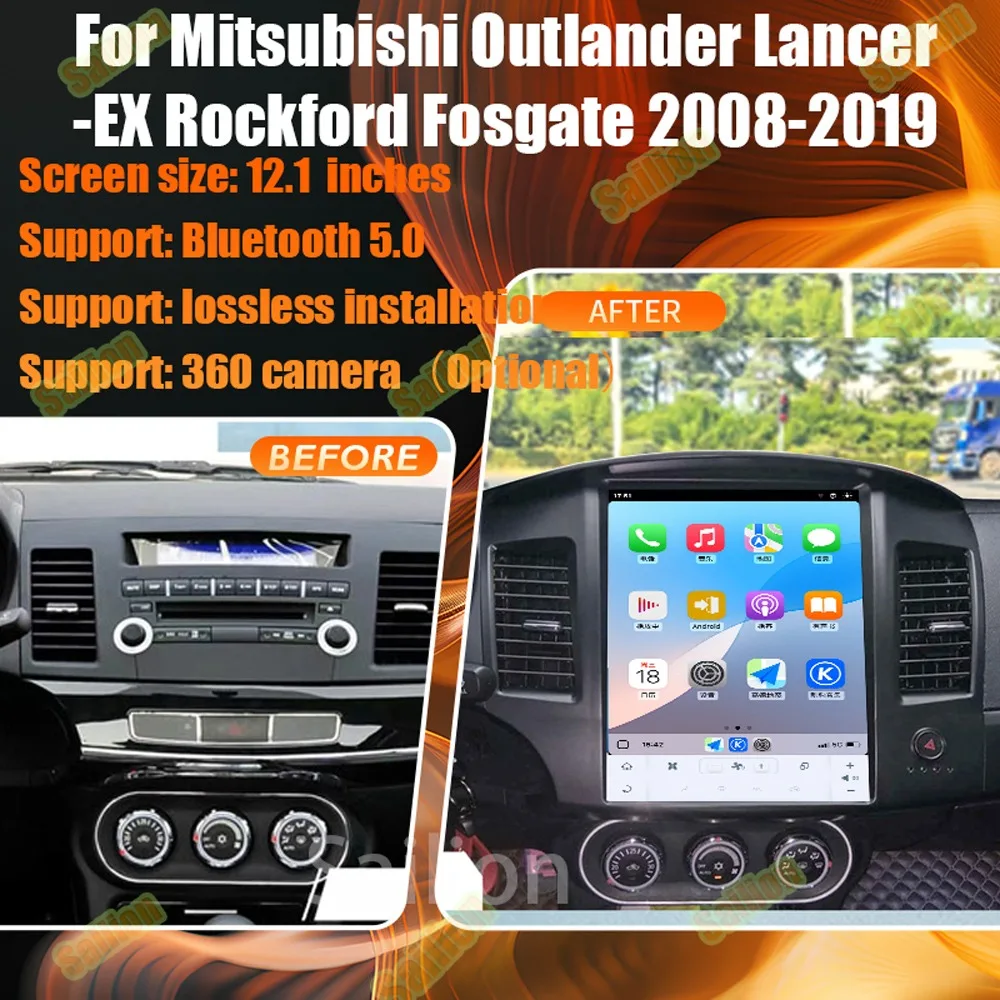 Android 13 Car Radio For Mitsubishi Outlander Lancer-EX Rockford Fosgate 2008-2019 Multimedia Player BT Carplay 4G Built-in 360