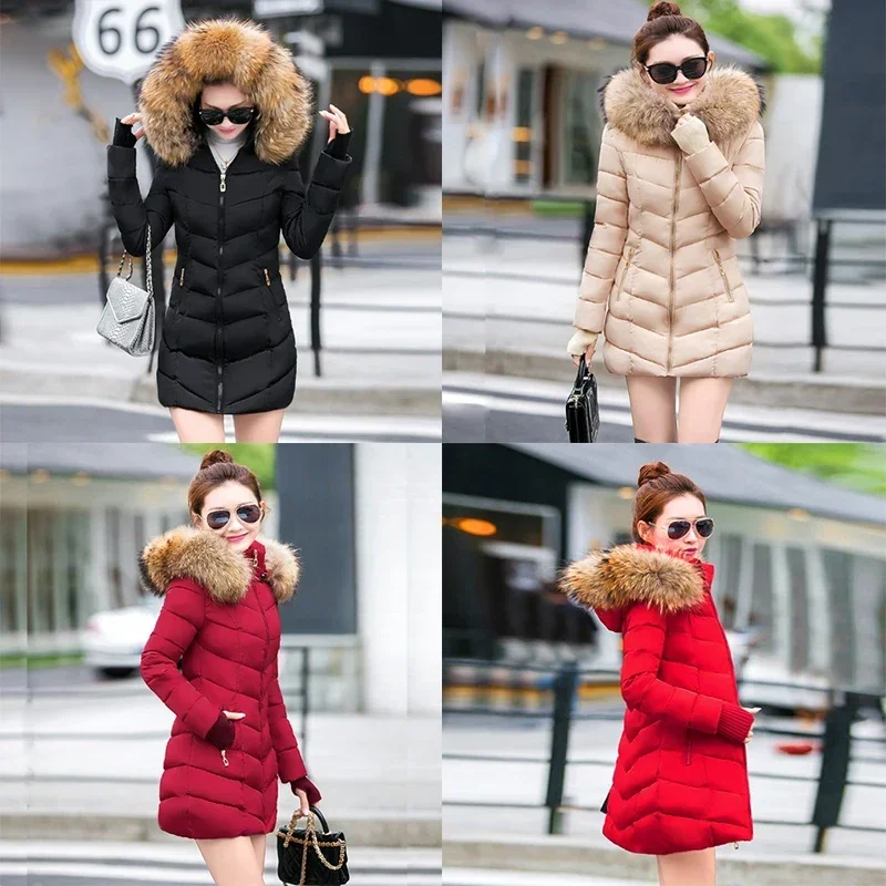 Winter Women Jacket 2021 Winter Thick Warm Padded Outwear Women Long women's winter coats Slim Fur Hooded Jackets Women Parkas