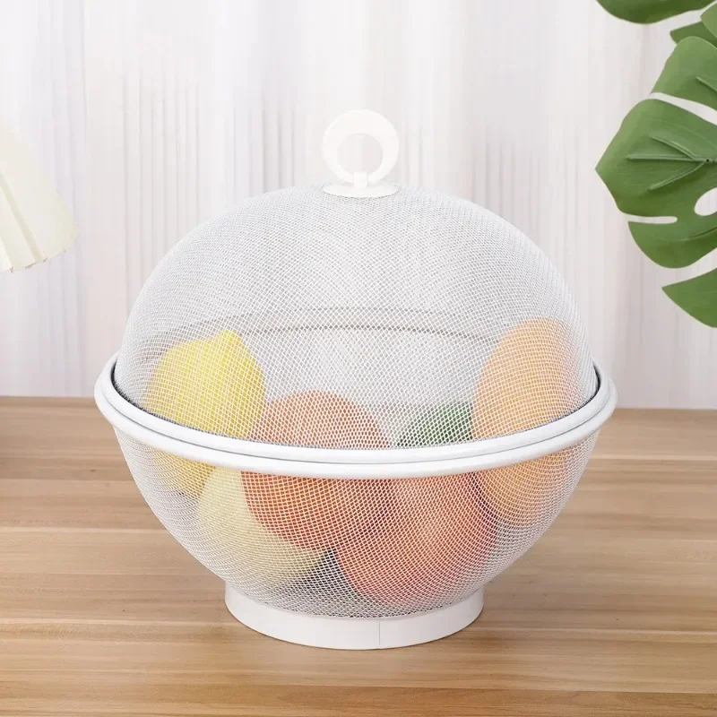 Large Capacity Mesh Fruit Basket with Lid Food Grade Prevent Fly Stainless Steel Kitchen Drain Basket Vegetables Fruit Holder