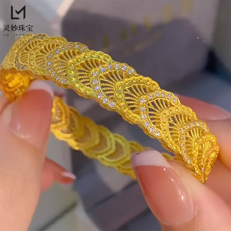 

9999 24K real gold phoenix feather silk hollow bracelet wide-face open buckle to send girlfriend gifts to mother on Mother's Day
