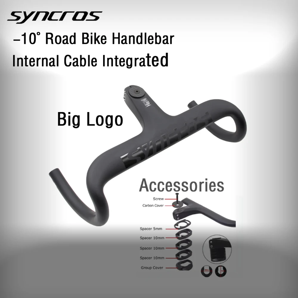 Syncros -10 درجة كابل داخلي من ألياف الكربون بالكامل مقود دراجة الطريق المتكامل، قطع غيار الدراجات مع الفواصل