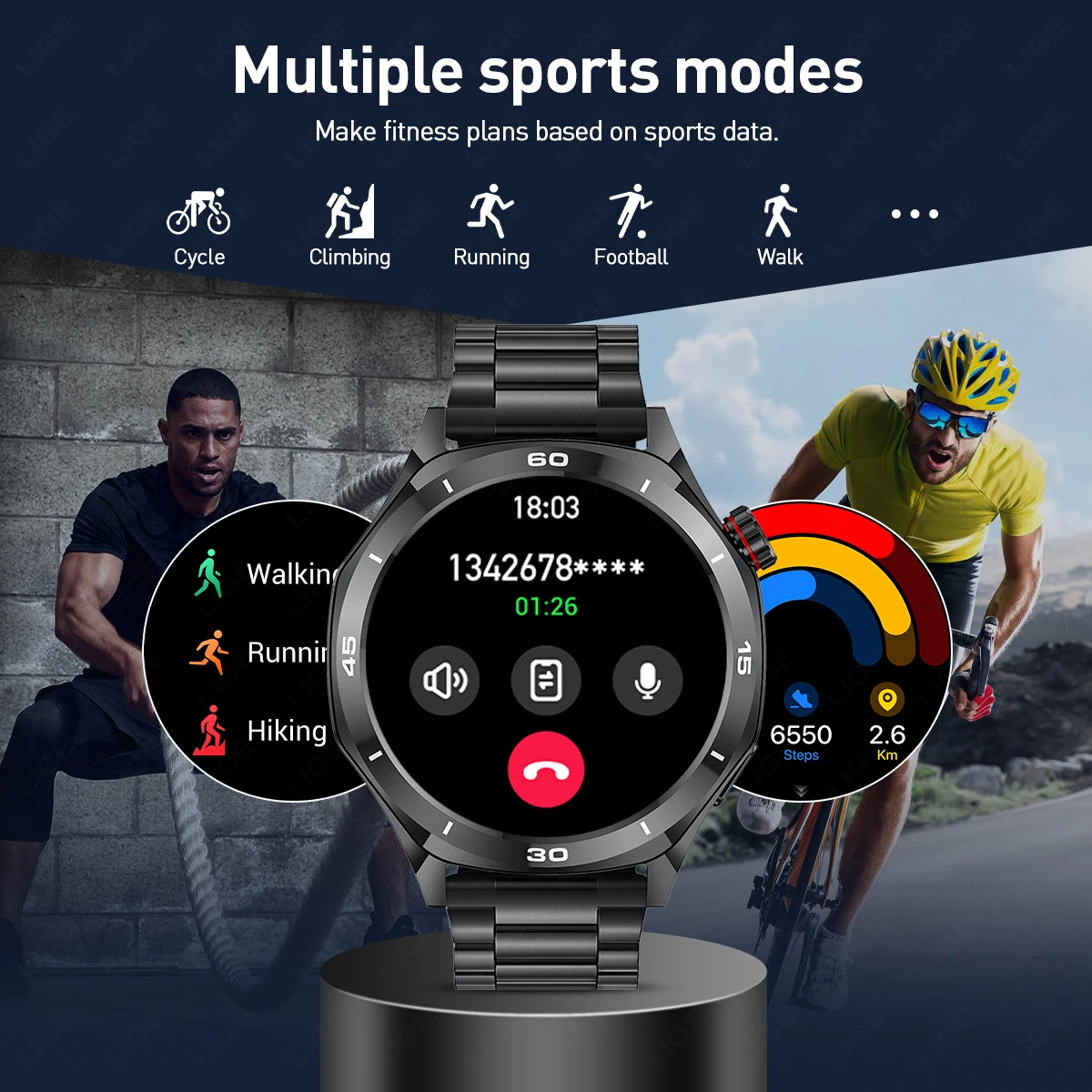 LIGE nuevo reloj inteligente para hombres pantalla completamente táctil 400mAh batería grande reloj deportivo resistente al agua llamada inalámbrica 360*360 Ultra HD Smartwatch