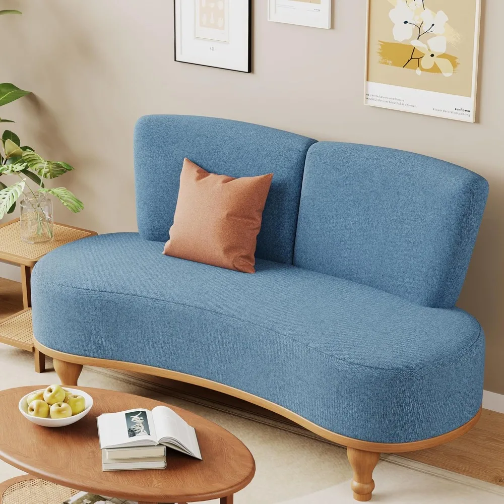 

49" Small Loveseat Sofa Settee Curved Sofa Couch Upholstered Dining Banquette Bench with Backrest and Wooden Legs