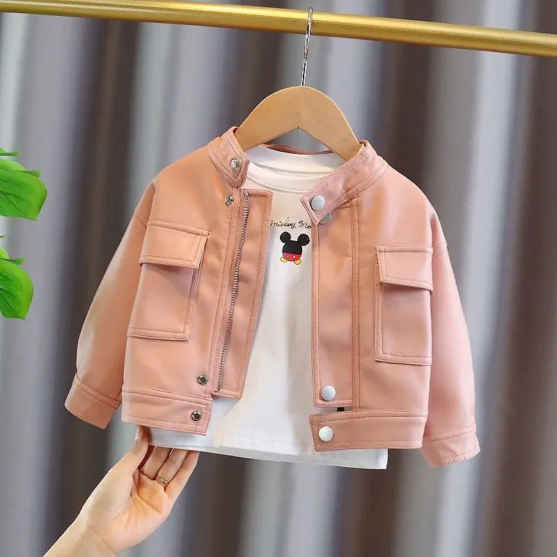 

Children's Clothing Girls Autumn Leather Jacket 2024 New Spring and Autumn Baby Girl Jacket Short Korean Version