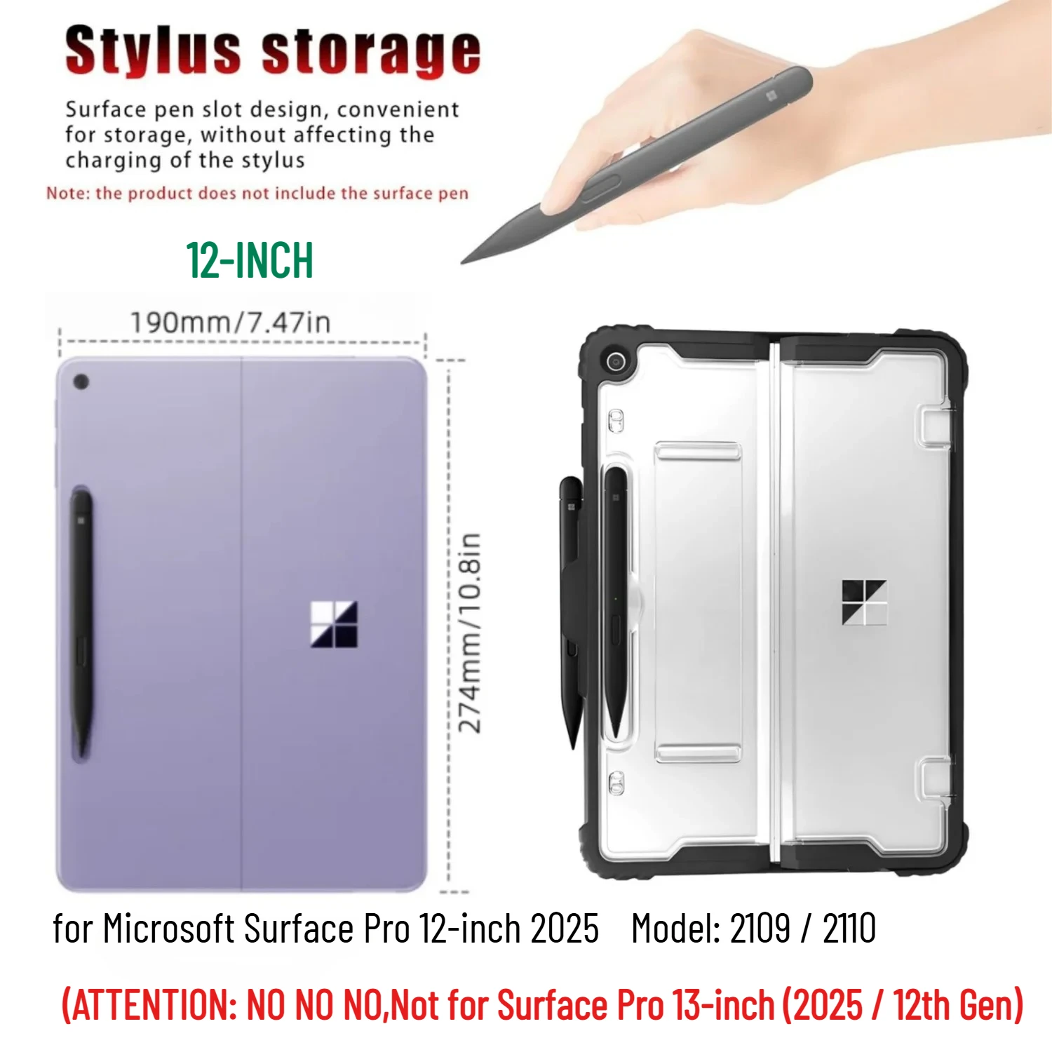 Heavy Duty Cover for Microsoft Surface Pro 12 Inch 2025 Case 1st Edition TPU+PC Shockproof Protective Shell Model 2109 2110