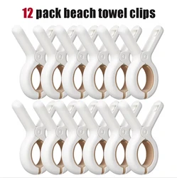 12pcs Plastic Windproof Clothespin, Large Beach Towel Clips, Strong Clothes Pegs, Quilt Hanging Clip, Non Slip Fixed Clothespin