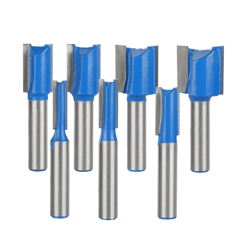 8MM Shank Blue Straight Bit Router Bits 7PCS Set Woodworking Milling Cutters for Wood Bit Face Mill End Mill Wood Cutter