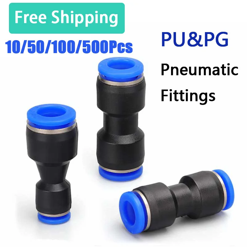 Pneumatic Fittings PU PG Plastic Connector High Pressure Fast Plug  4 6 8 10 12 14 16mm Air Hose Tube Push Straight Gas Quick