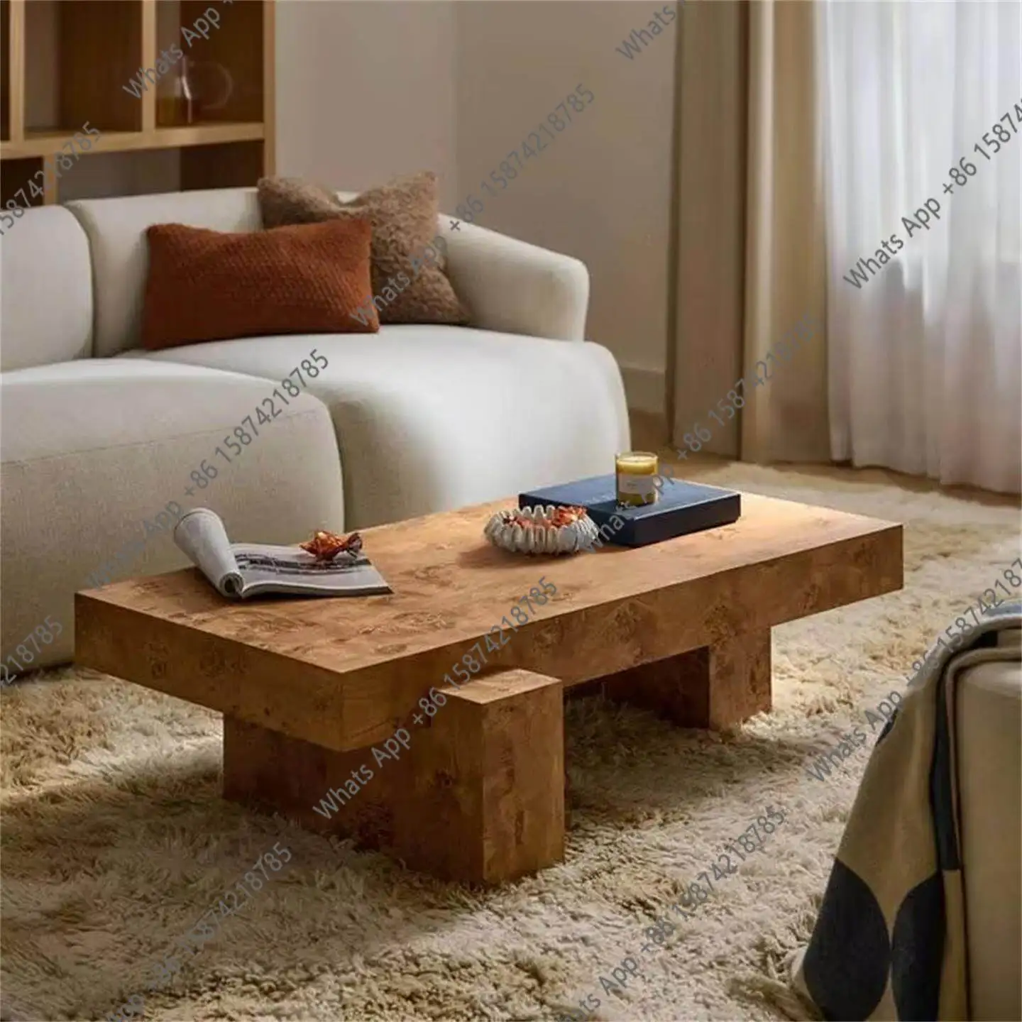 solid wood coffee table, modern simple rectangular living room, high-end coffee table, wooden dendrastic edge