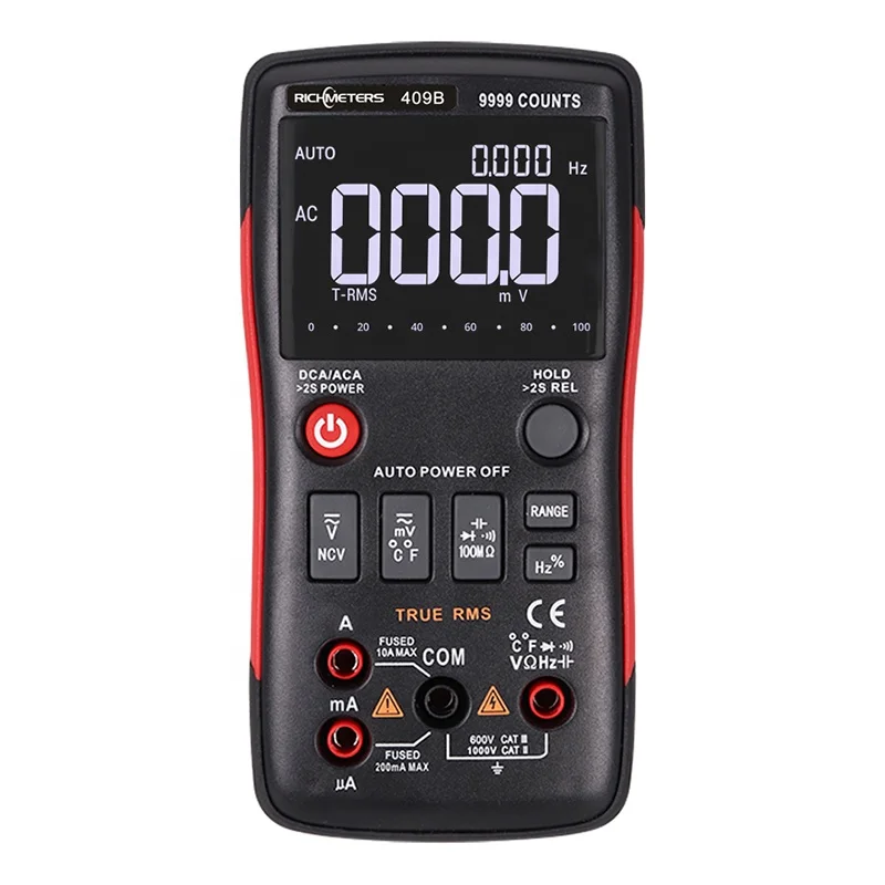 

RM409B Digital Multimeter Button 9999 Counts With Analog Bar Graph AC/DC Voltage Ammeter Current Ohm Auto/Manual