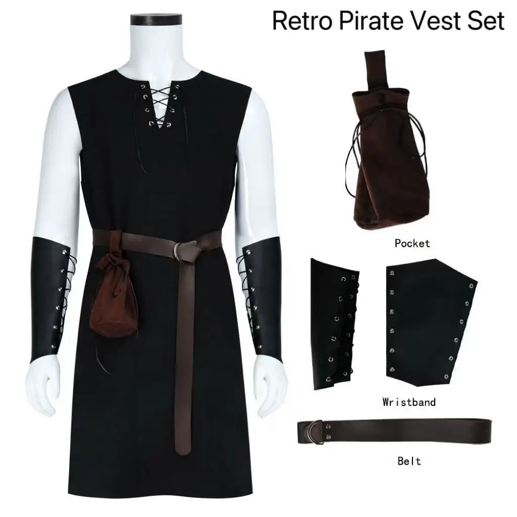 

Retro Medieval Vest for Pirate Cosplay Costume Men's European Renaissance Knight Clothing Boys Halloween Event COS Suits