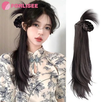 Forlisee Synthetische Pruik Vlecht Grijp Clip Paardenstaart Pruik Zacht Duizend Goud Vlechtweefsel Kant Nieuwe Chinese Lage Paardenstaart Pruik