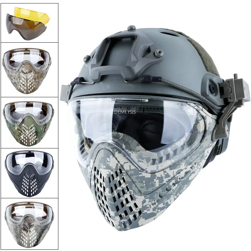 Imagem -01 - Máscara Tática Facial Completa com Lentes Resistente ao Impacto Caça Tiro Proteção Airsoft Combate Paintball mascara tatica facial completa com lentes resistente ao impacto caca tiro protecao airsoft combate paintball 01