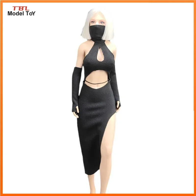 1/6 Black Forking Cheongsam Long Skirt Elasticity Female Soldier Sexy Dress Model for 12in TBL PH Action Figure 30cm Doll Toys