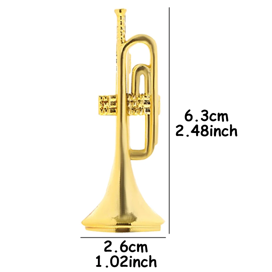 10pcs 6.3cm Plastic Mini Golden Trumpet Ornament Miniature Desktop Decoration Dollhouse Room Decor & Miniature Scene Accessory
