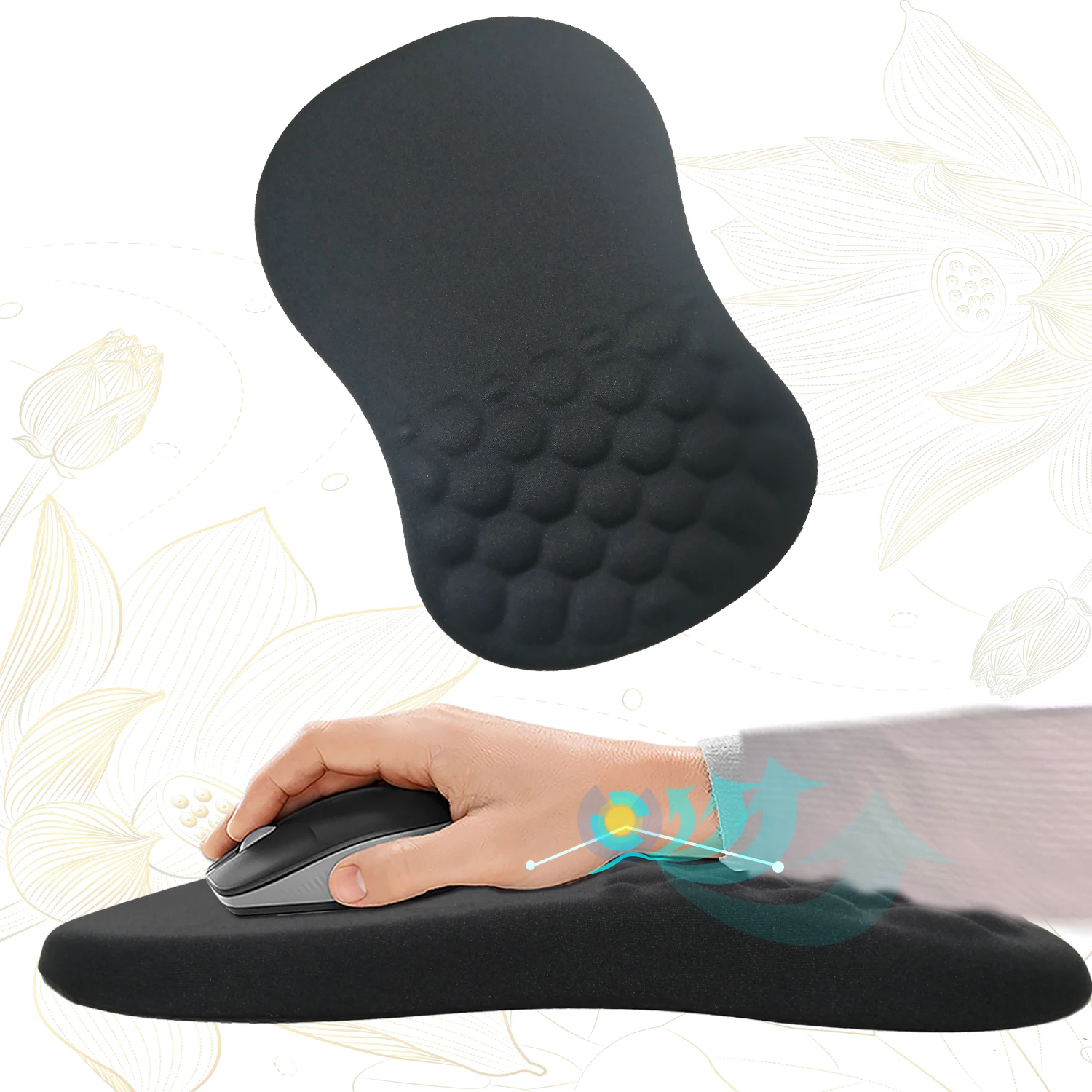 Ergonomic Mouse Pad Wrist Support,Black Wrist Rest Mousepad with Massage Design,Computer Mouse Mat for Desk Home Game Office