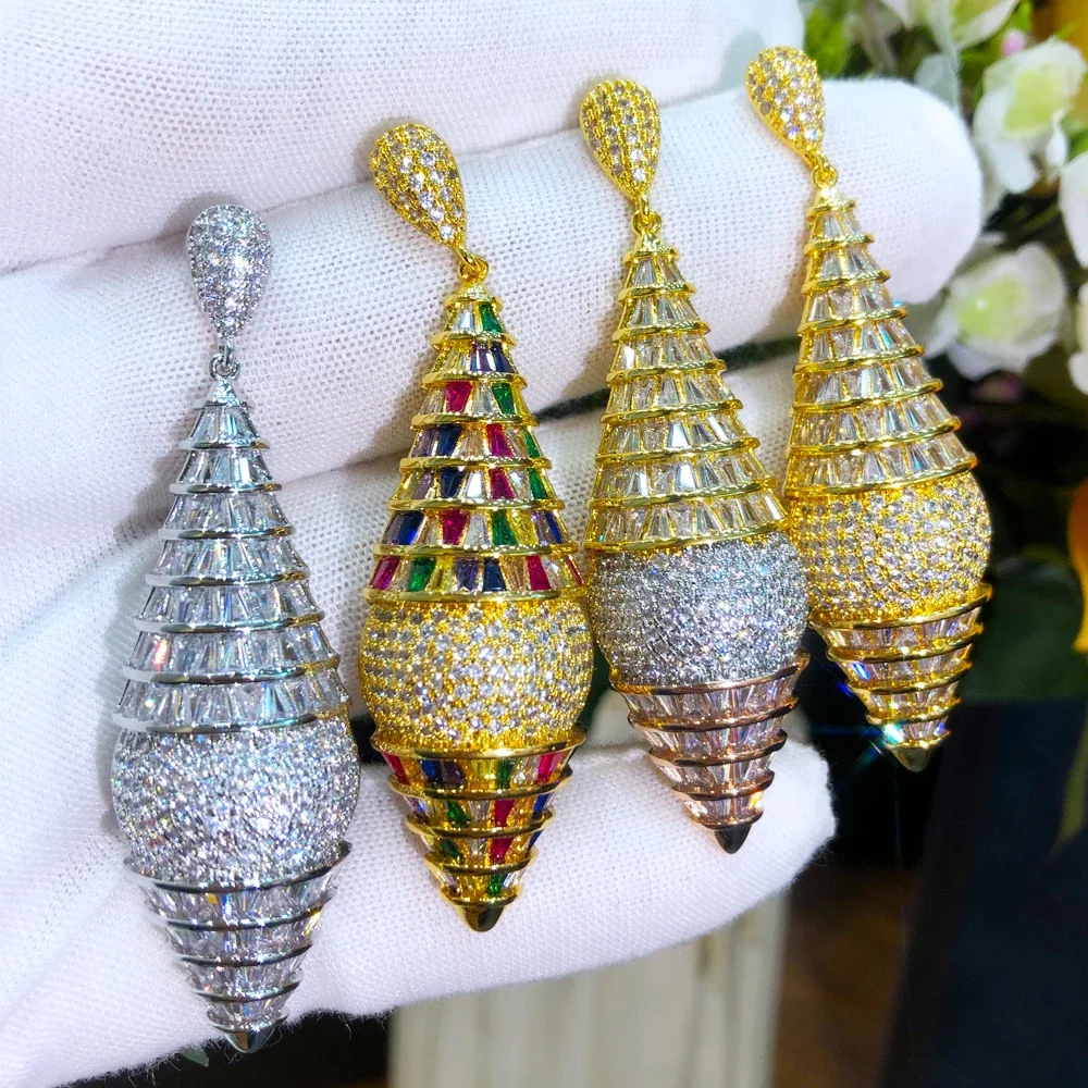 

Kellybola New Vintage Royal Pattern Dangle Earrings For Women Wedding Cubic Zirconia CZ Crystal Sparkling Naija Dance Party Earr