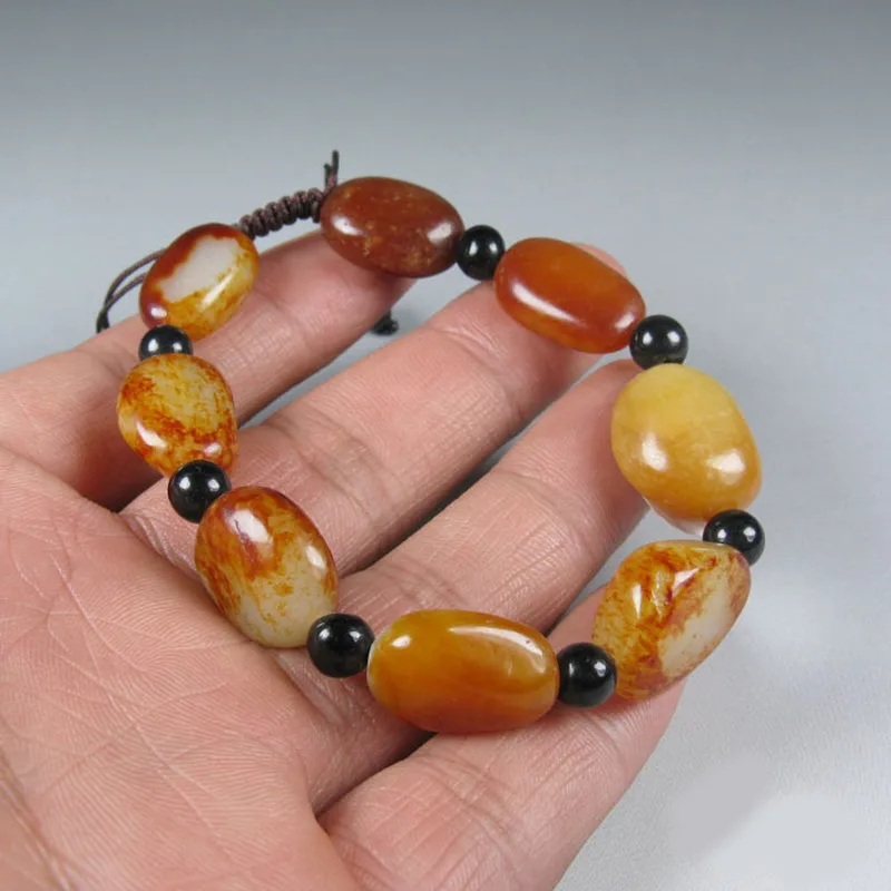 Genuine natural Xinjiang Hotan jade seedstone red-skinned raw stone bracelet for men women