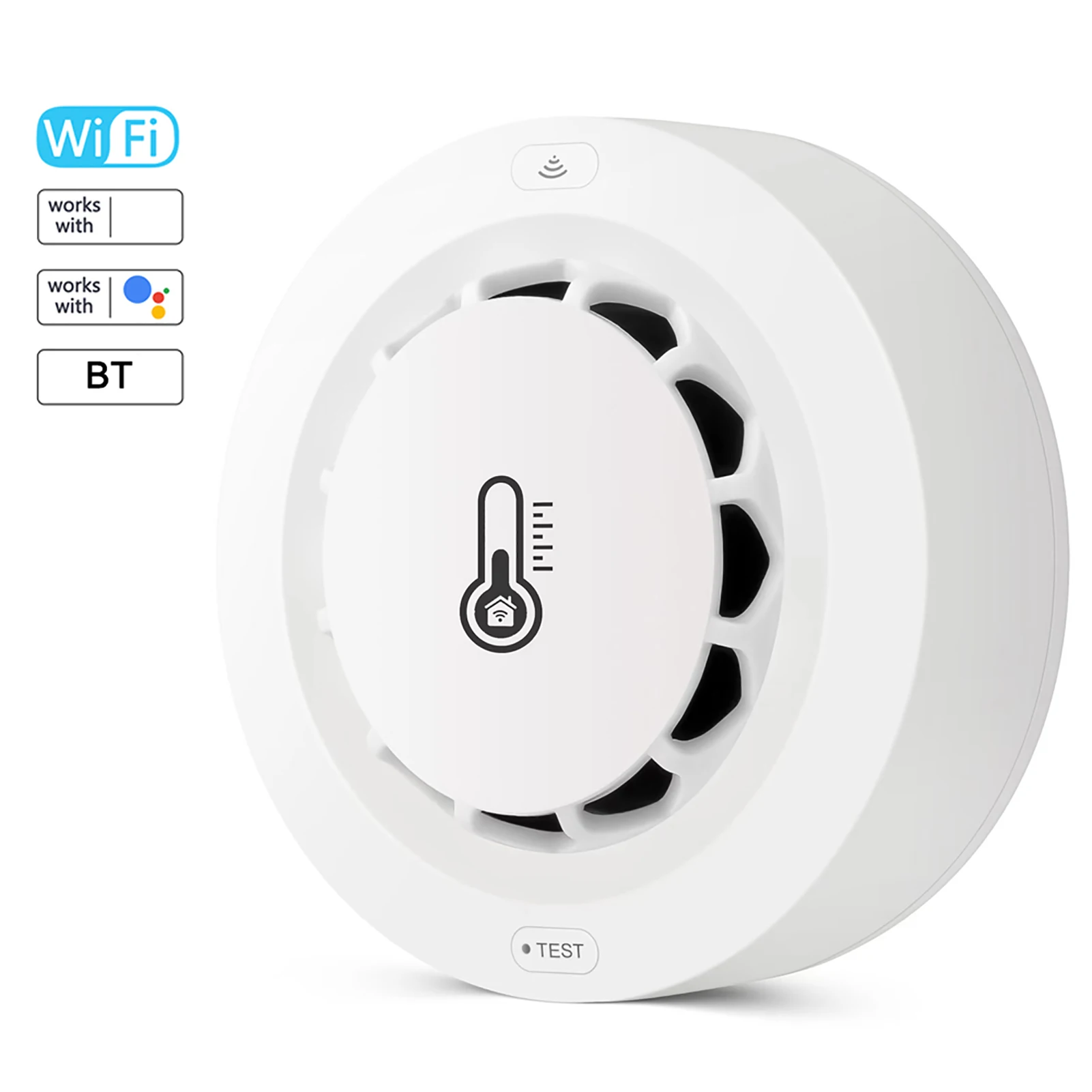 Tuya Wifi BT Two Connection Smoke Detector Temperature Humidity Measurement Device 80dB Sound Alarm view 2