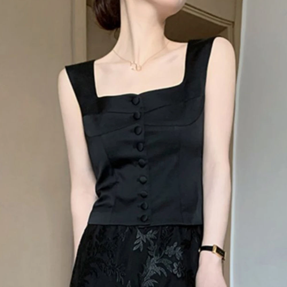 French casual vest style fashionable women's clothing 2025 autumn new item with square neck sleeveless vest top inside