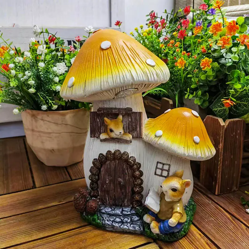 Solar Energy Rabbit Mushroom Resin Ornaments Kindergarten Decoration Courtyard Balcony Layout Landscape Garden Figurines Crafts