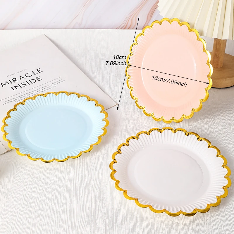 10pcs white/yellow/Blue/Red Solid Disposable Tableware Set Party Supplies Paper Plates Cups Wedding Birthday Party Decor Adult F