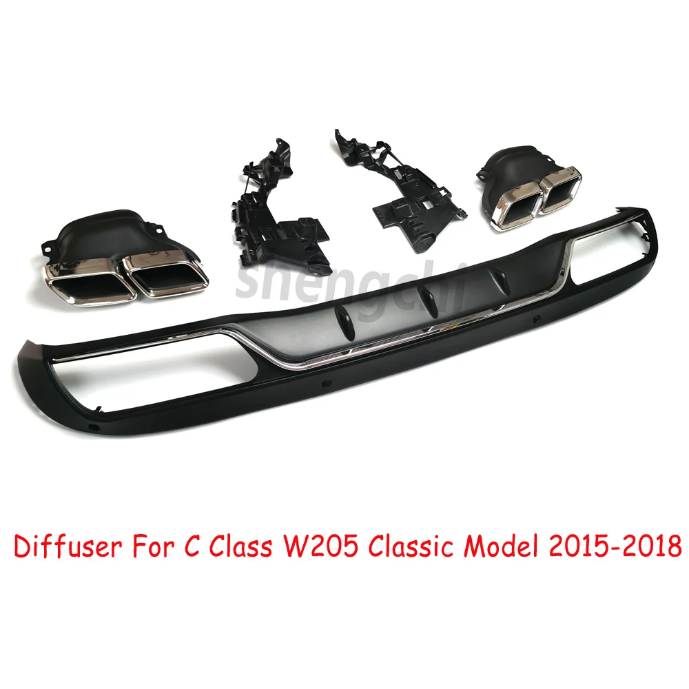 W205 AMG Style Rear Bumper Diffuser Lip For Mercedes W205 C Class Classic Model 2015-2018 4-outlet Exhaust Tips Endpipe