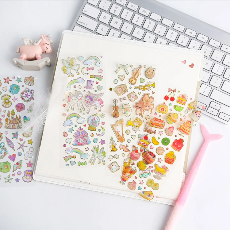 

1sheet/pack Cute hot stamping transparent sticker Heart Cake Music Diy decoration sticker Gifts for Girls