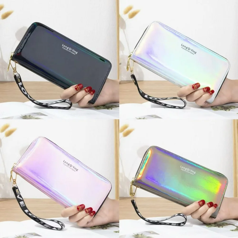 Women's Long Wallet Laser Holographic Wallet Ladies Pu Purse Fashion Female Clutch Large Capacity Zipper Purses Phone Purse