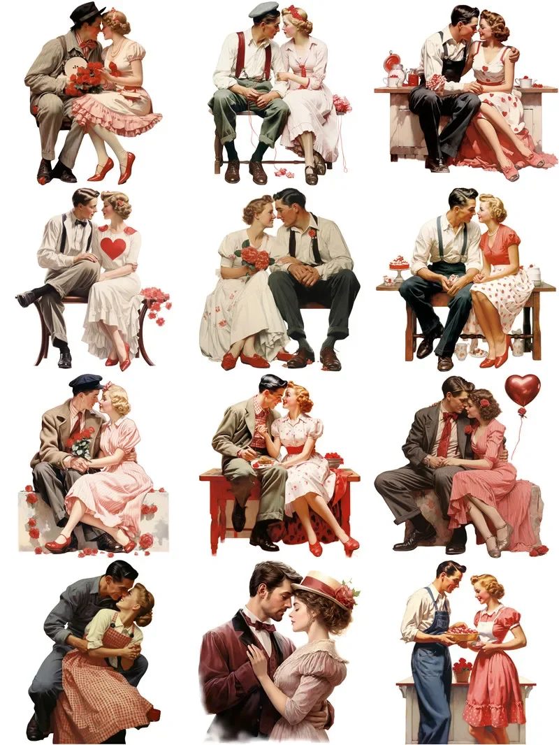 12Pcs/Pack Vintage Valentine's Day Sticker DIY Craft Scrapbooking Album Junk Journal Decorative Stickers