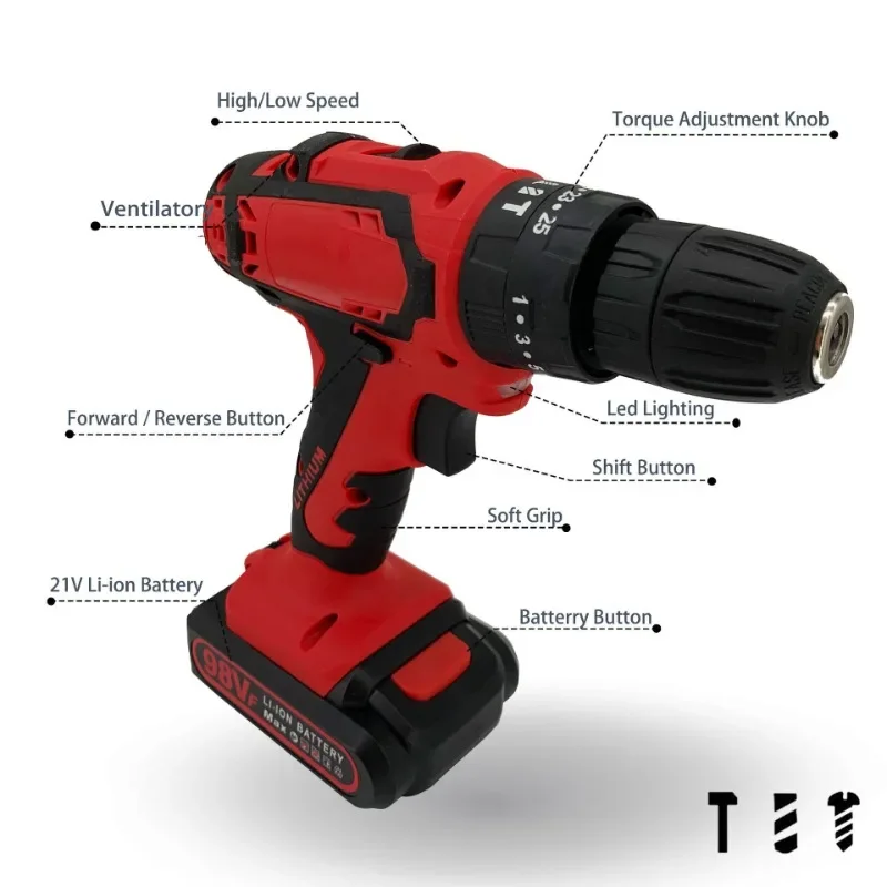 Rechargeable Cordless Electric Nail Drillelectric Electric Wireless Drill Impact Drill Cordless with Battery Hardware Goods