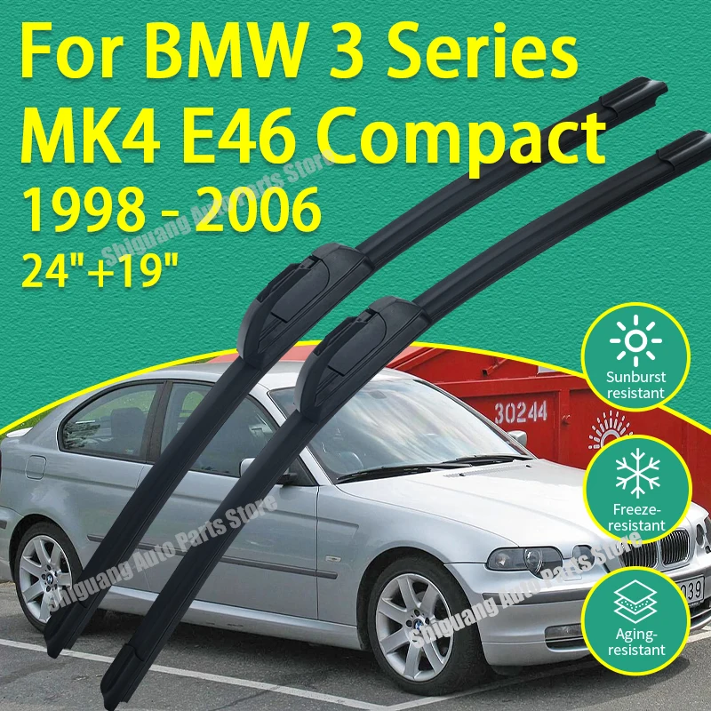 

Передние стеклоочистители с силиконовым покрытием для BMW 3 серии MK4 E46 1998-2006 Compact 24 "+ 19" автомобильные щетки стеклоочистителя лобового стекла