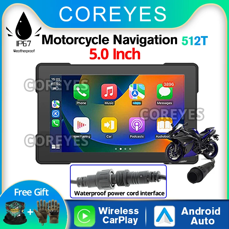 

COREYES 512T Motorcycle Screen Carplay Moto Navigation Waterproof Screen Portable Motorcycle Wireless Android Auto Monitor